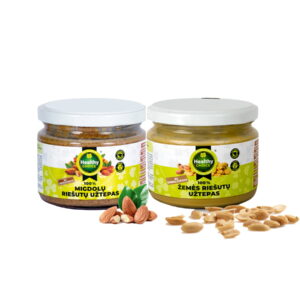 Zemes-riesutai-ir-migdolu-riesutai Set: Healthy Choice peanut spread with 250g pieces + Healthy Choice almond spread with 250g pieces