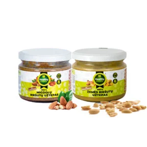 Zemes-riesutai-ir-migdolu-riesutai Set: Healthy Choice peanut spread with 250g pieces + Healthy Choice almond spread with 250g pieces